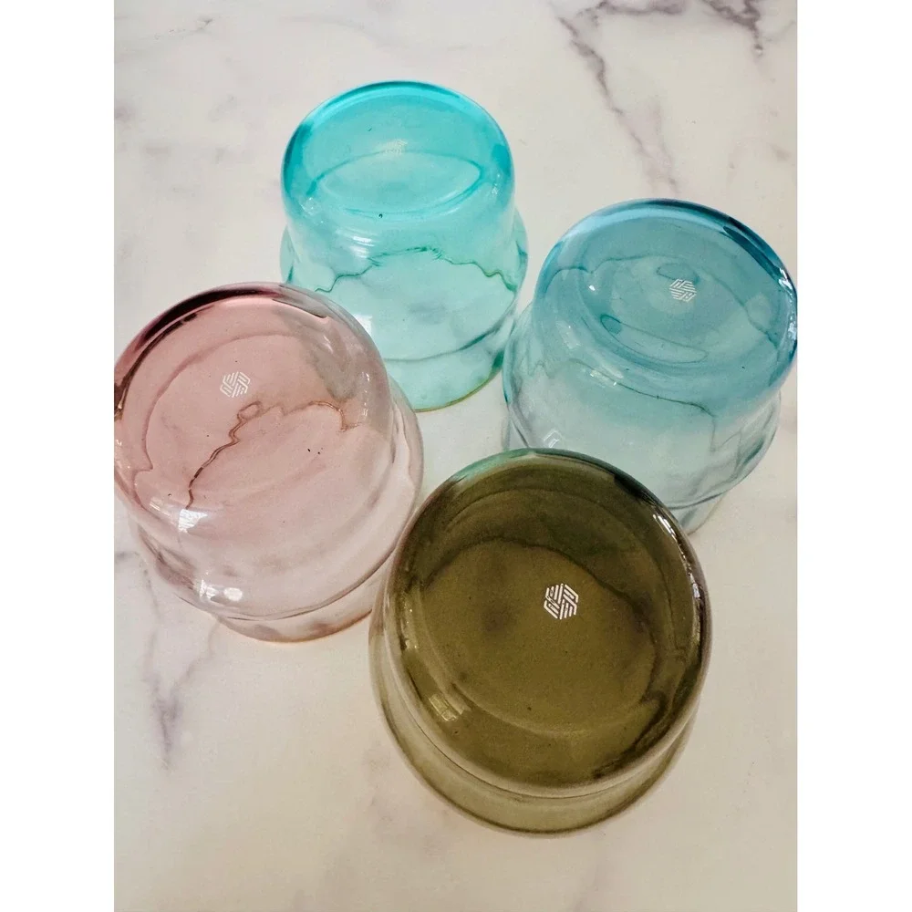 Set of 4 Stackable Colored Glass Tumblers with Gold Rim Mixed Jewel Tone Colors‎